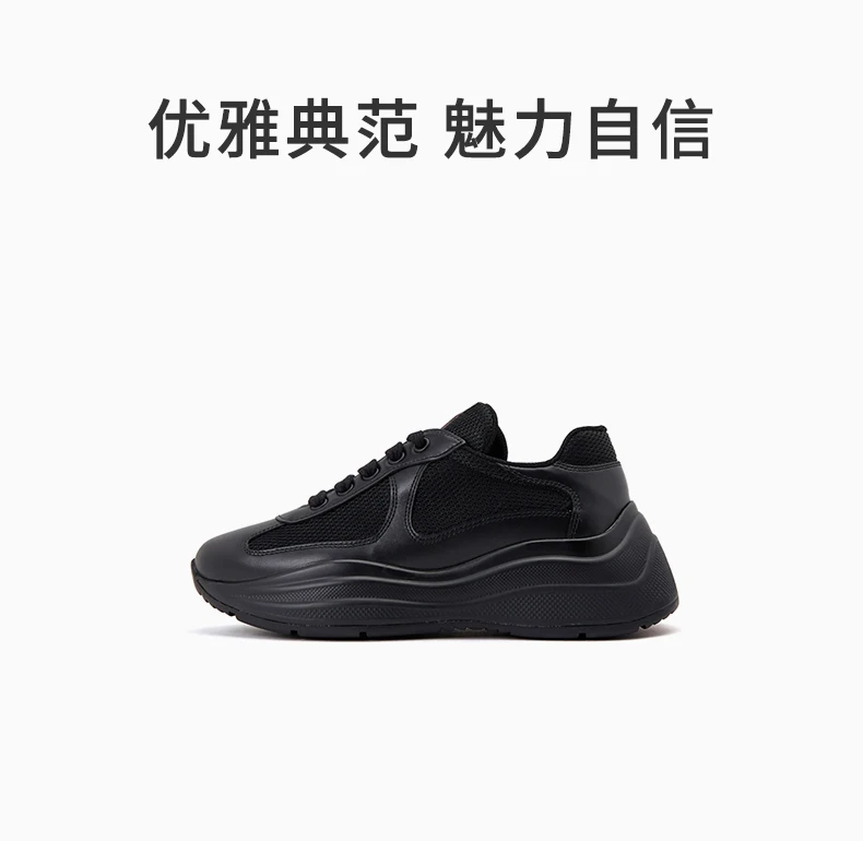 商品Prada|PRADA 女士黑色皮革织物拼接休闲运动鞋 3E6420-6GW-F0002,价格¥3419,第1张图片详细描述