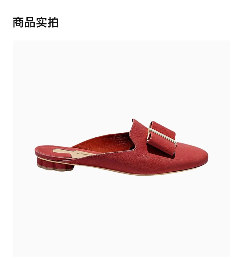 商品Salvatore Ferragamo|SALVATORE FERRAGAMO 女士红色牛皮经典蝴蝶结平底拖鞋穆勒鞋 0725056,价格¥1543,第4张图片详细描述