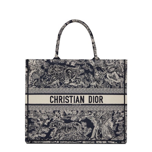 商品Dior|【包税】DIOR/迪奥 BOOK系列 女士大号蓝色织物反色效果茹伊印花刺绣徽标刺印单肩手提托特包M1286ZRGO_M928,价格¥22347,第2张图片详细描述
