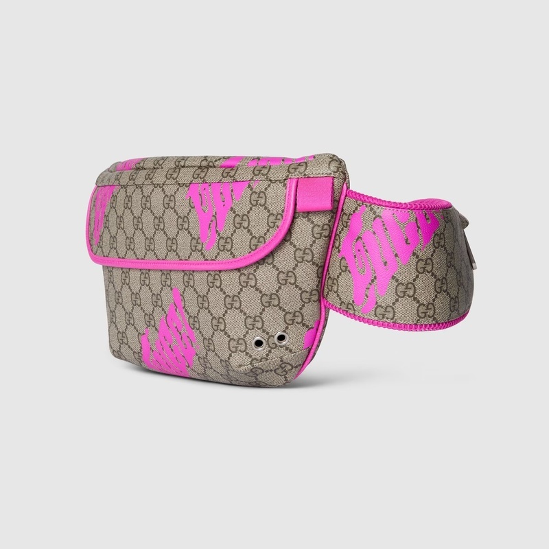 商品Gucci|古驰 男士米白/深棕色/亮粉色帆布logo标识印花拉链开合大号腰包 834963FAEQF9769,价格¥13400,第19张图片详细描述
