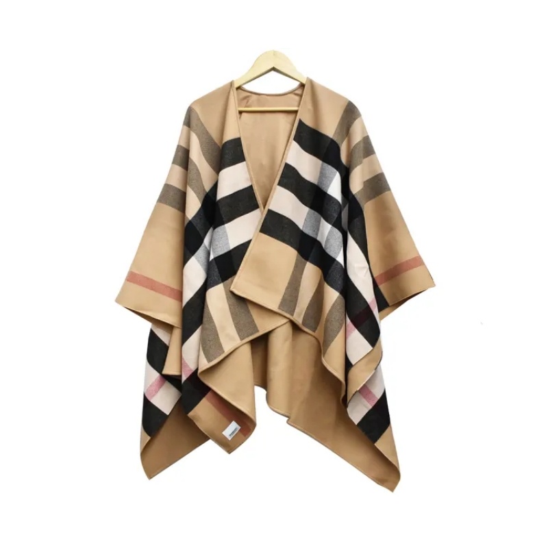 商品Burberry|【现货速发】BURBERRY/博柏利 经典款 女士驼色美利奴羊毛格纹斗篷披肩40294061,价格¥3404,第5张图片详细描述