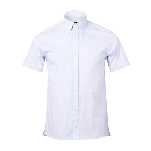商品Zegna|ZEGNA 男士浅蓝色棉质商务休闲系列常规版翻领短袖衬衫 8DFCER-9T5-920,价格¥836,第1张图片详细描述