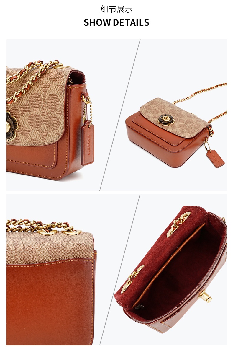 商品[国内直发] Coach|COACH 蔻驰 奢侈品 女士专柜款山茶花系列拼色人造革配皮单肩斜挎链条包C0829 B4NQ4,价格¥1144,第6张图片详细描述