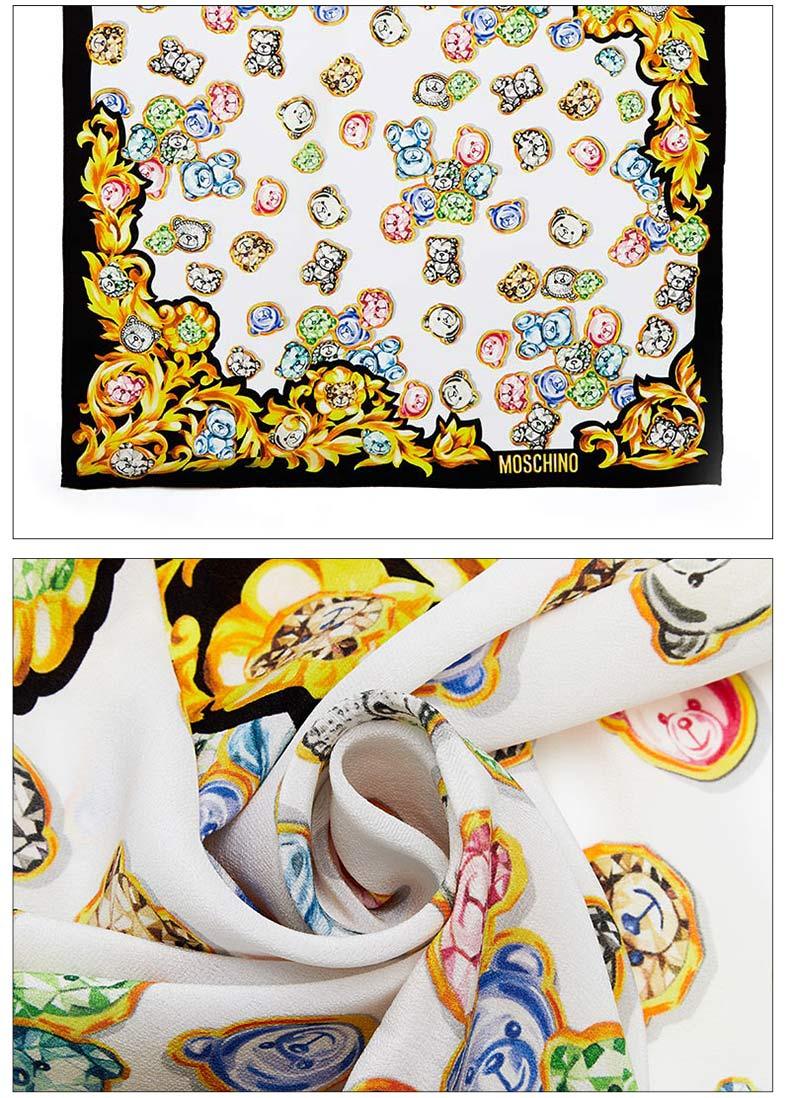 商品[国内直发] Moschino|莫斯奇诺 女士黑白彩色泰迪熊图案桑蚕丝 围巾丝巾68*68cm礼物送女友,价格¥407,第5张图片详细描述