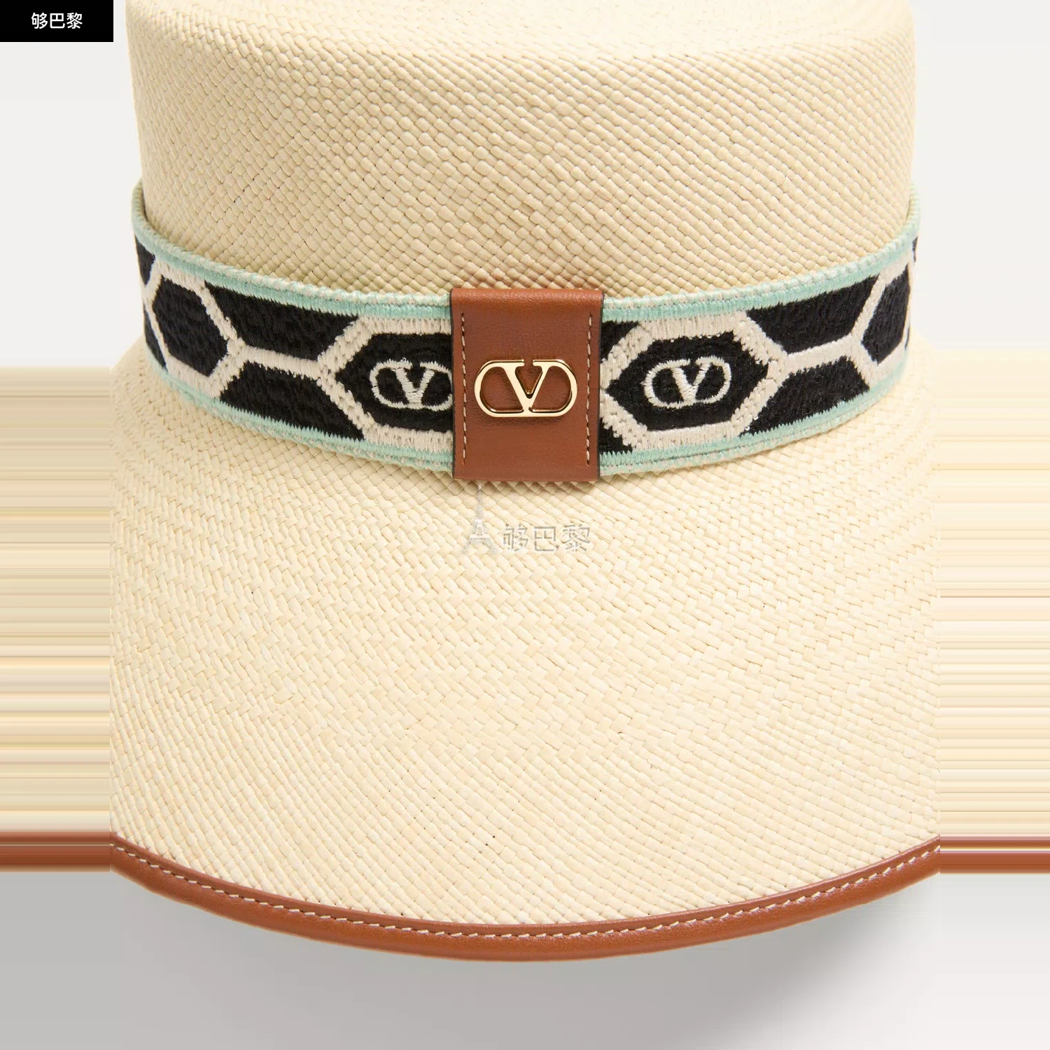 商品Valentino|【预售】 华伦天奴 25春夏 女士 遮阳帽 BOB ANTIBES EN PAILLE AVEC BORDURE EN CUIR ET RUBAN À MOTIF LOSANGES WHGA40JEJ_BYP,价格¥6804,第6张图片详细描述