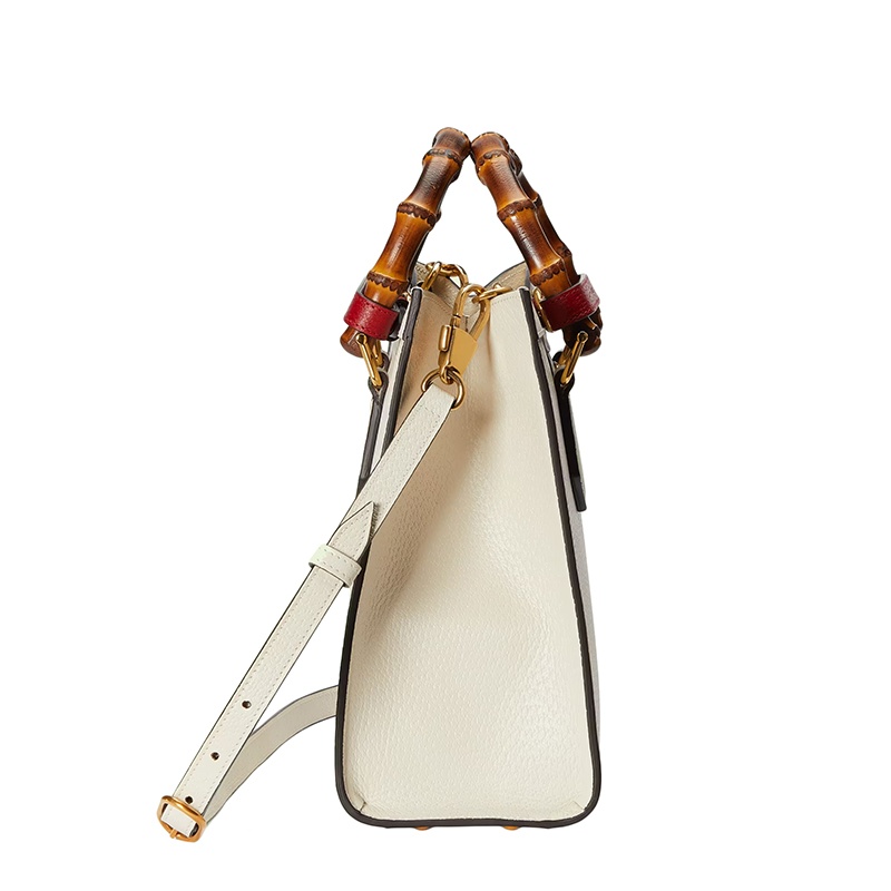 商品Gucci|GUCCI/古驰 22春夏新款Diana系列 女士小号白色皮革红色饰带金扣双竹节提手黄绿肩带单肩手提托特包702721U3ZDT9196,价格¥26021,第6张图片详细描述