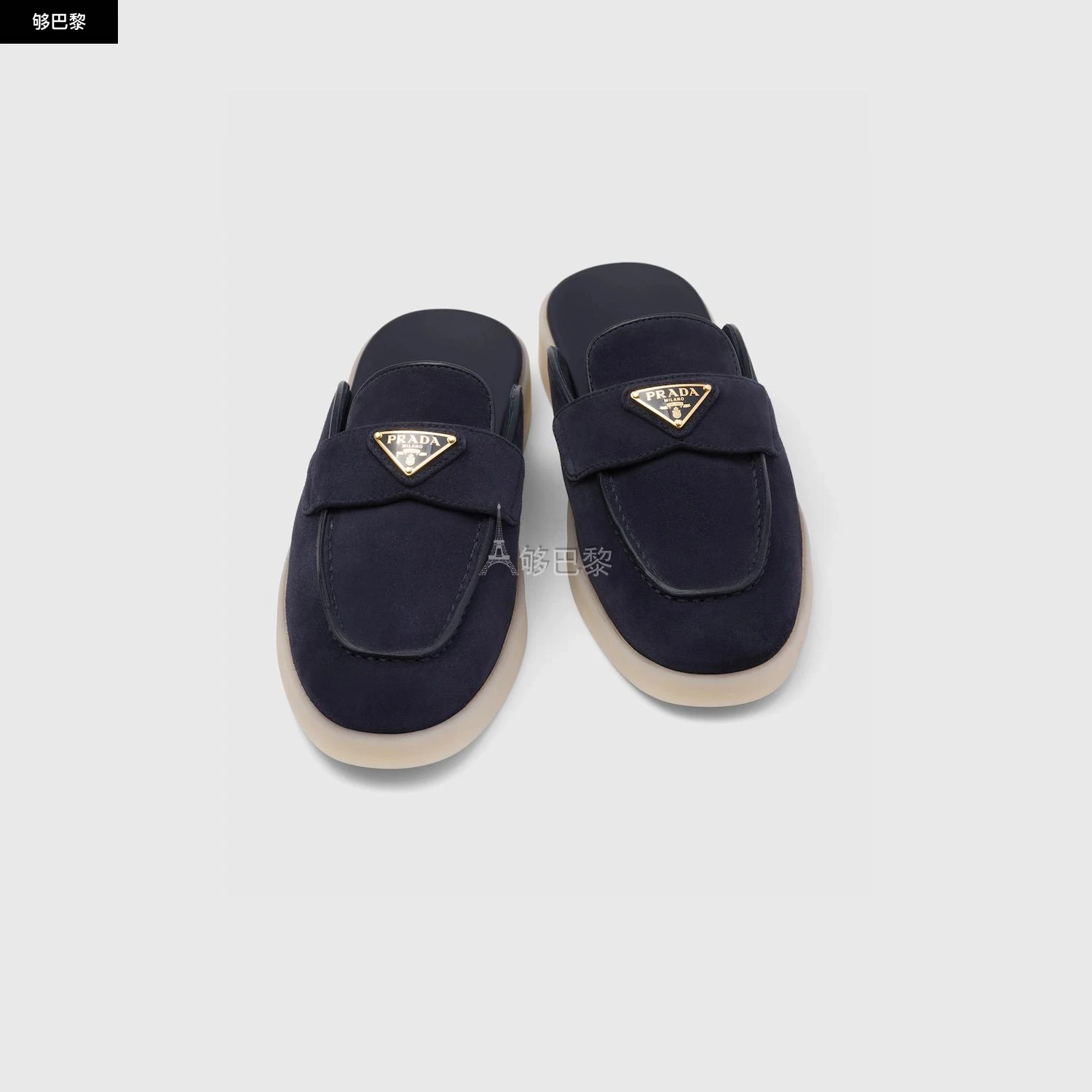 商品Prada|【预售】 普拉达 24秋冬 女士 拖鞋 Mules en cuir suédé 1D270N_3LOL_F0008_F_025,价格¥6517,第3张图片详细描述