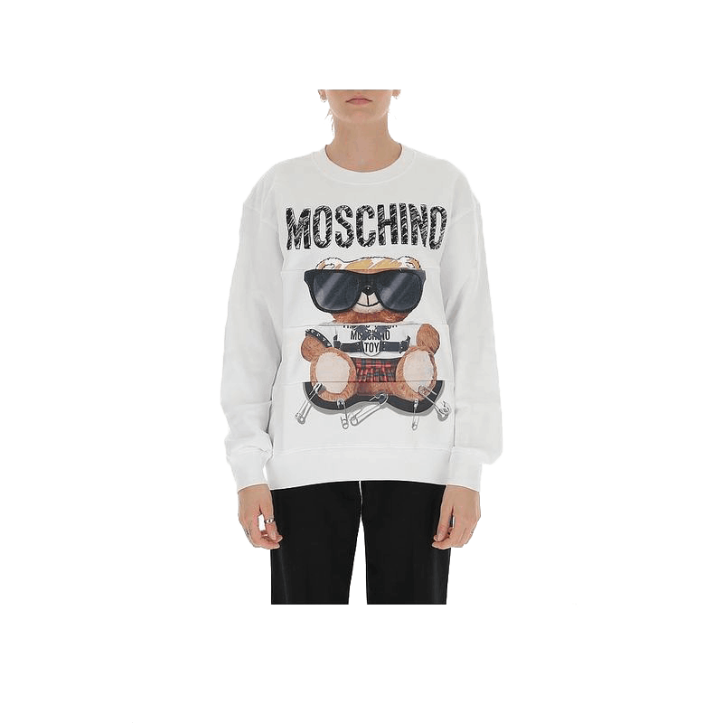 商品[国内直发] 【春节不打烊，国内现货速发】 Moschino|MOSCHINO/莫斯奇诺 女士白色棉质小熊刺绣印花拼接卫衣17135527 V3001（清仓特价）,价格¥1470,第9张图片详细描述