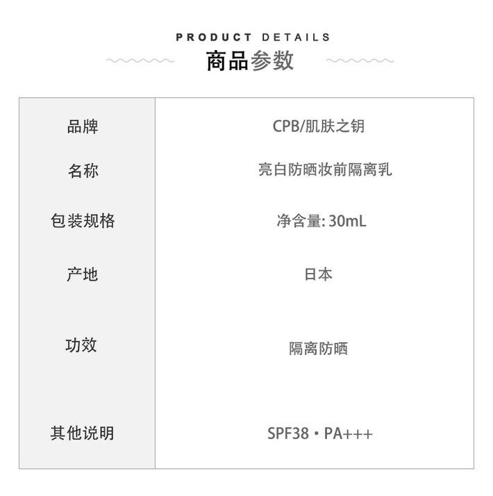 商品[国内直发] Cle de Peau|CPB 肌肤之钥 白管隔离 隔离霜 妆前乳 30ml,价格¥354,第3张图片详细描述