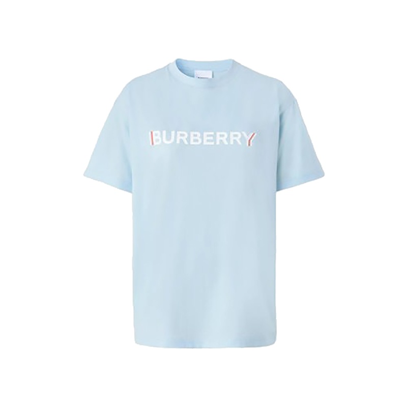 商品Burberry|博柏利 女士浅蓝色徽标印花棉质宽松T恤80526481,价格¥1410,第2张图片详细描述