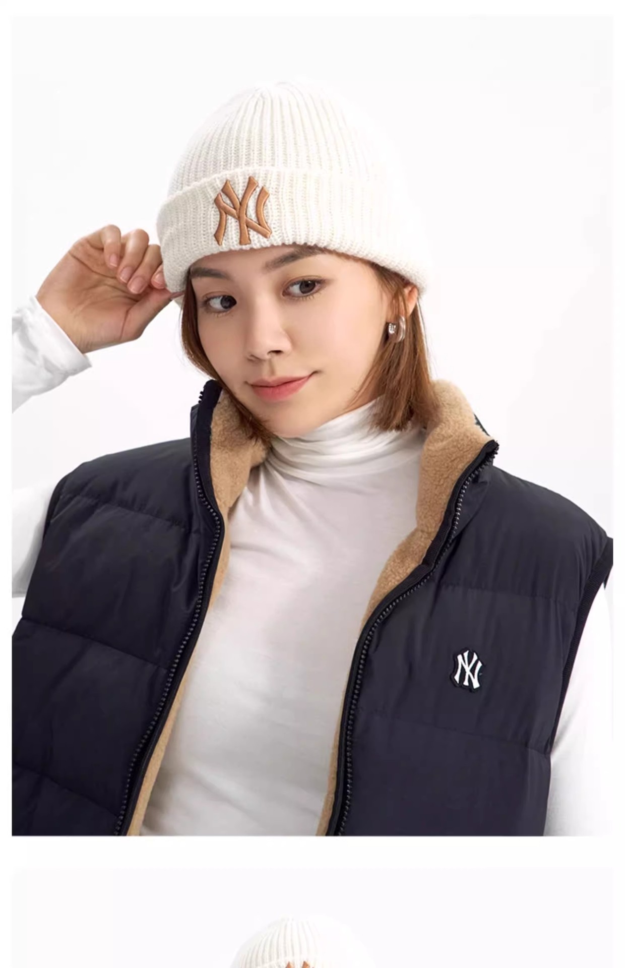 商品MLB|MLB官方虞书欣同款男女毛线帽刺绣保暖果冻冷帽秋冬,价格¥298,第4张图片详细描述