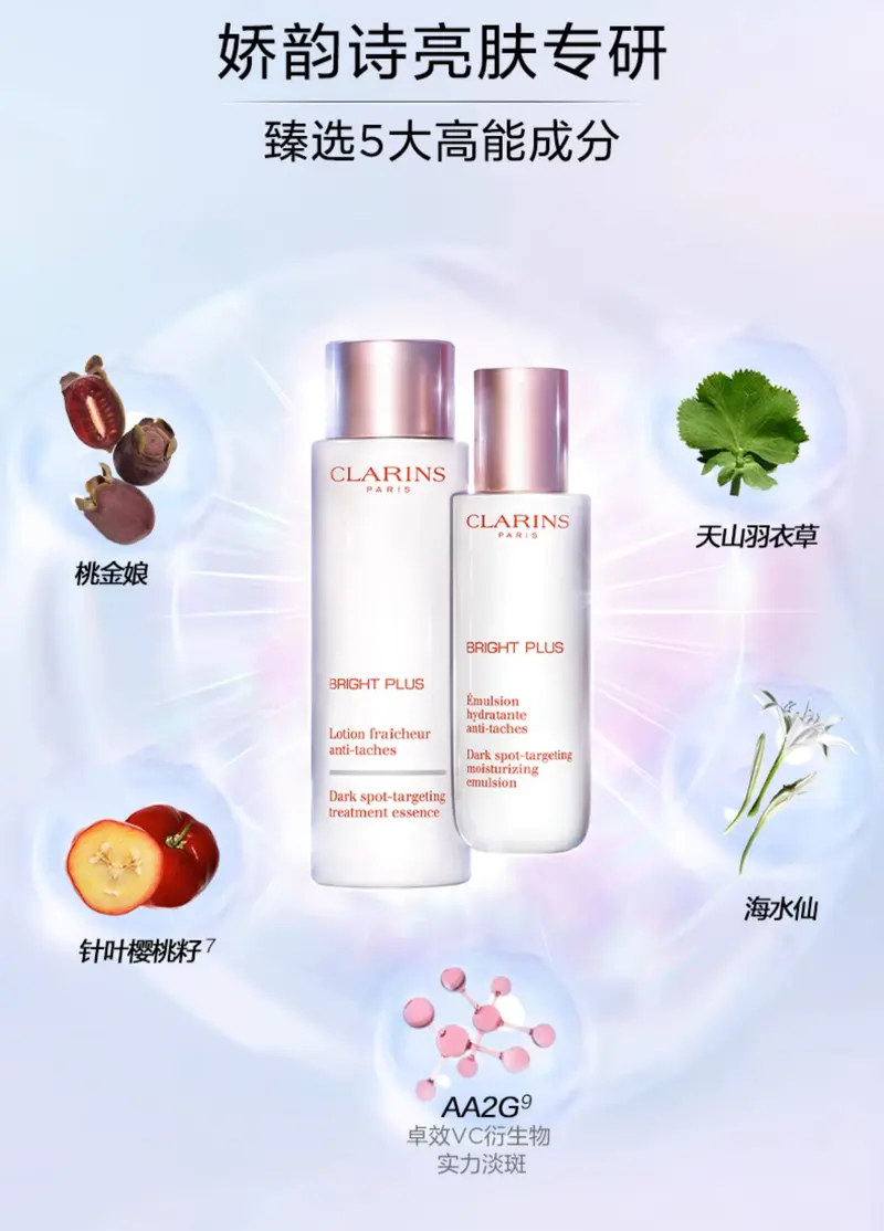 商品Clarins|娇韵诗清透美白三件套光芒小瓷瓶50ml+美白乳液75ml+美白爽肤水200ml【香港直邮】,价格¥1214,第5张图片详细描述