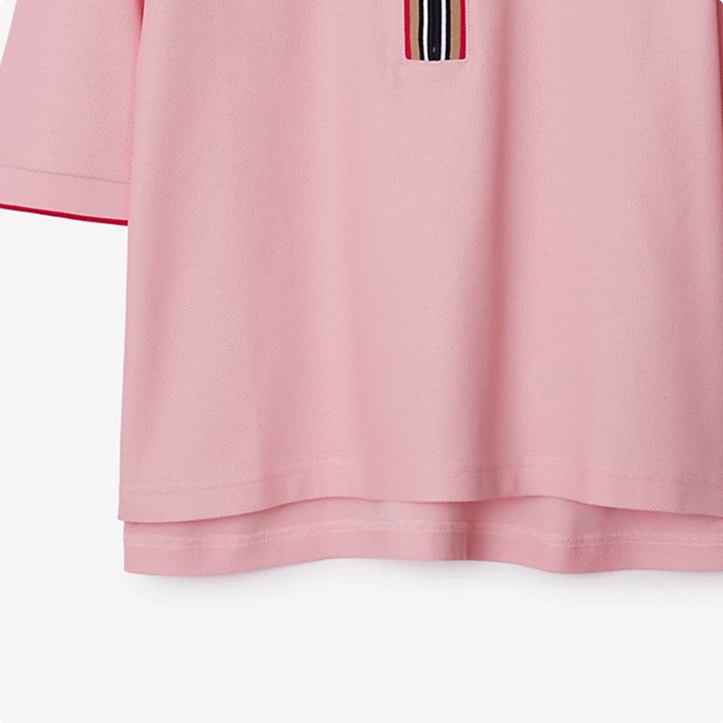 商品Burberry|【现货】博柏利 女士粉色棉质条纹半拉链休闲短袖Polo衫 80844271,价格¥1141,第4张图片详细描述