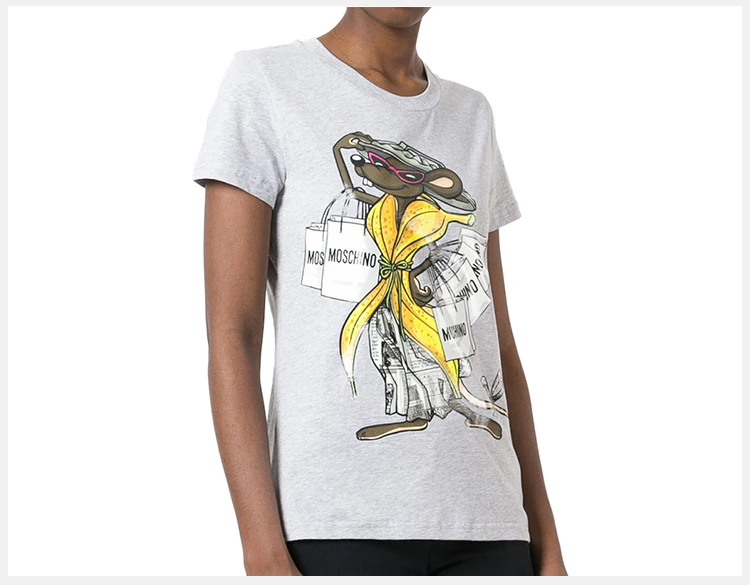 商品[国内直发] Moschino|Moschino 莫斯奇诺 女士灰色圆领纯棉短袖T恤 A0701-9140-1485,价格¥672,第5张图片详细描述