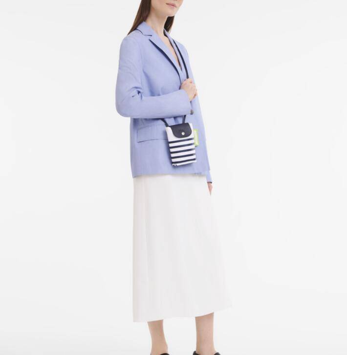 商品[国内直发] Longchamp|珑骧女士新款手机包斜挎单肩海军蓝拼白色34201 HDF 165,价格¥702,第4张图片详细描述