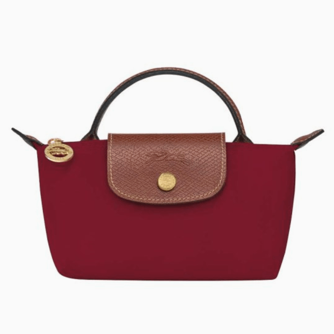 商品Longchamp|【SAvenue】LONGCHAMP 珑骧 帆布拼牛皮饺子包手提包 mini款 女款 深红色拼棕色(提示：保税仓货品一人不可超过5单) 3597922210176（34175089P59-22F）,价格¥437,第4张图片详细描述