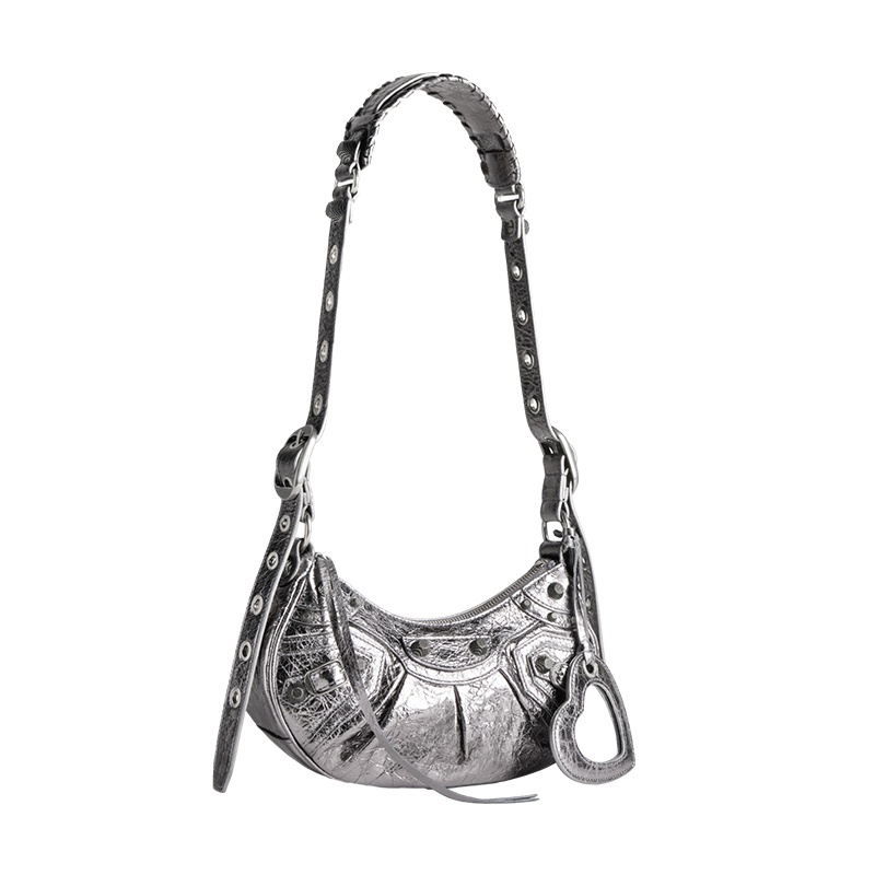 商品Balenciaga|Balenciaga/巴黎世家 春夏新款 LE CAGOLE系列 女士XS号银色小羊皮复古银色饰面单肩包6713090GT3Y8103,价格¥17055,第4张图片详细描述