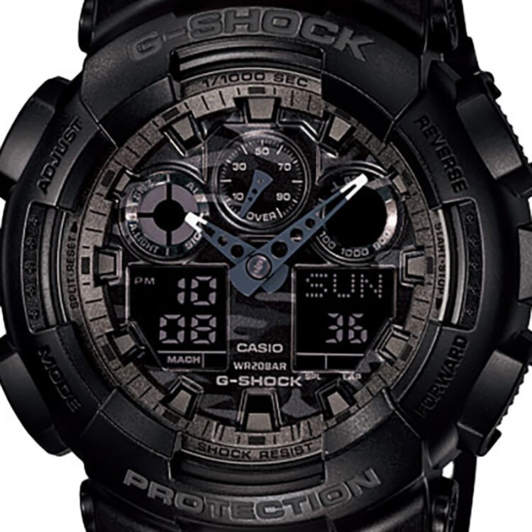 商品Casio|卡西欧（CASIO）手表 G-SHOCK系列自动背光迷彩风限量大表盘多功能时尚电子双显防水男表GA-100CF-1A-黑色-GA-100CF-1A,价格¥968,第4张图片详细描述