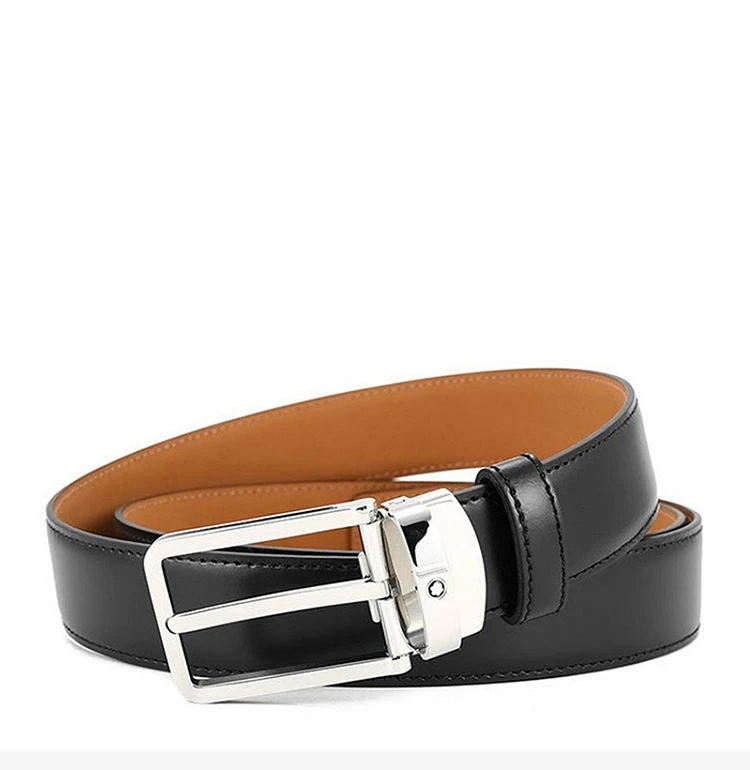 商品MontBlanc|Mont Blanc 万宝龙 男士黑色针扣式牛皮腰带 118418,价格¥1557,第1张图片详细描述