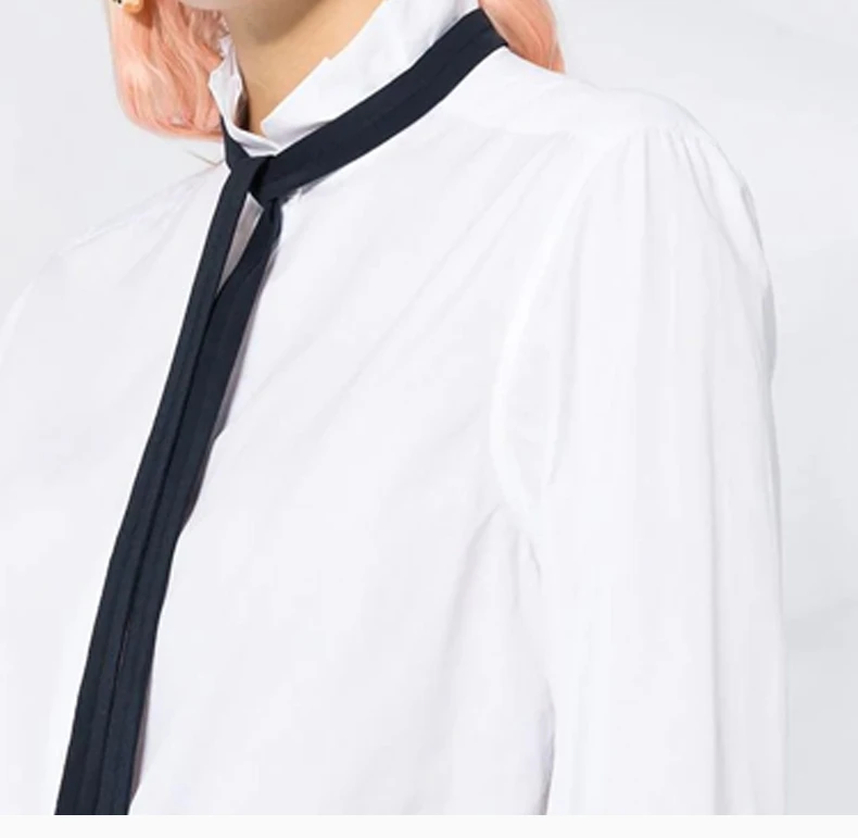 商品Chloé|CHLOE 女士白色真丝边饰荷叶边纯棉府绸衬衫 C21SHT11-044-101,价格¥2163,第8张图片详细描述