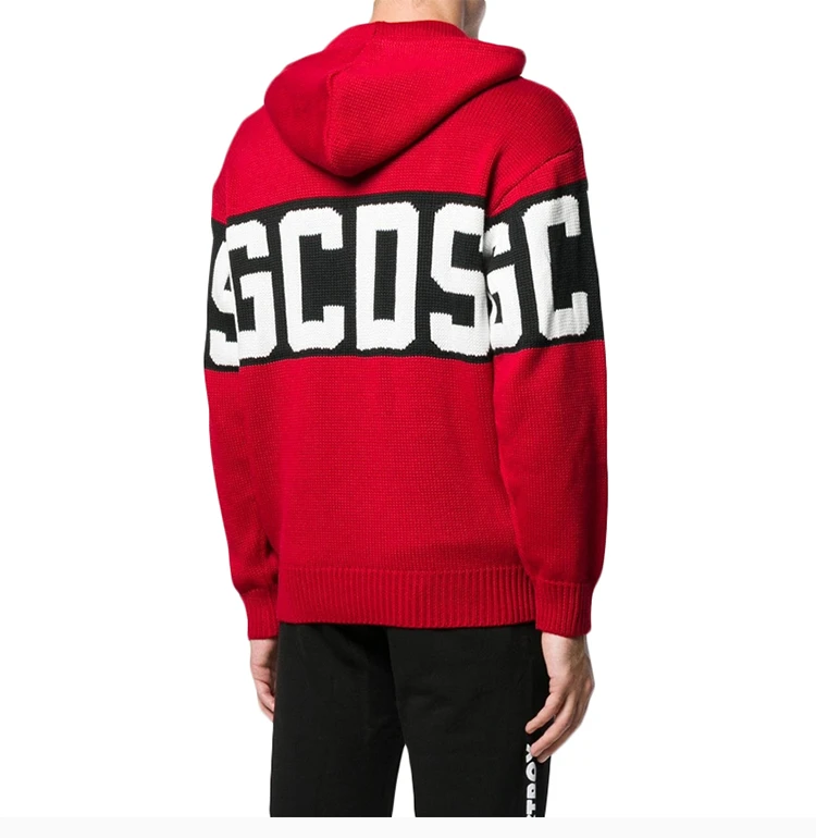 商品GCDS|GCDS 黑色拼红色男士连帽针织衫 CC94M020200-RED,价格¥882,第6张图片详细描述