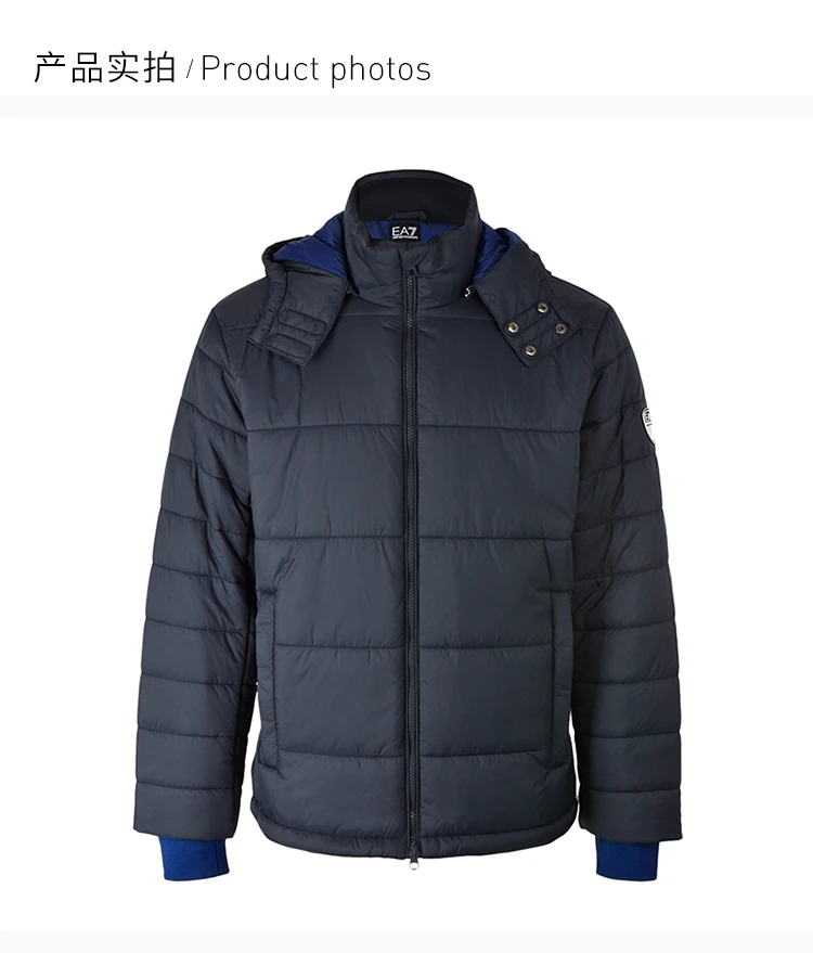 商品Emporio Armani|Emporio Armani 安普里奥 阿玛尼 男士黑��蓝色锦纶连帽棉服长袖拉链外套时尚夹克棉服 6GPB16-NR7Z-1578,价格¥1474,第6张图片详细描述