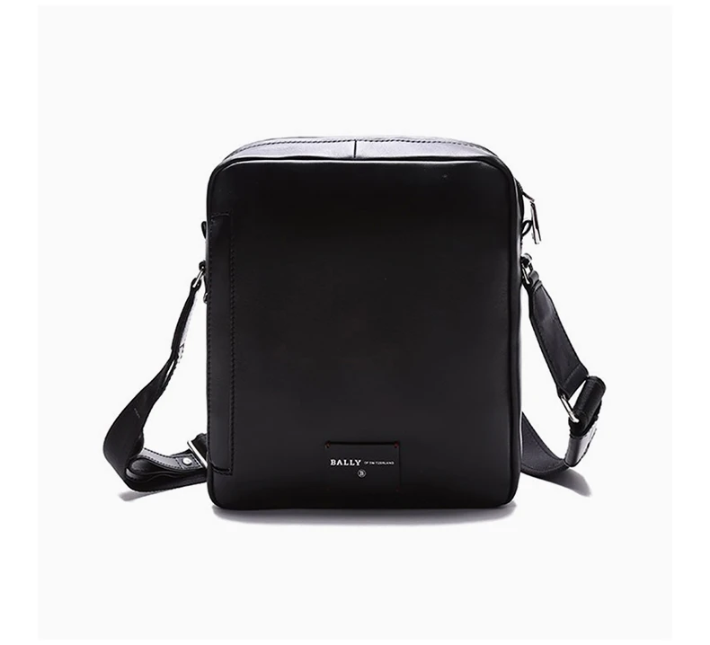 商品Bally|BALLY 男士黑色牛皮单肩斜挎包邮差包黑色红白条纹 6240274,价格¥3704,第6张图片详细描述