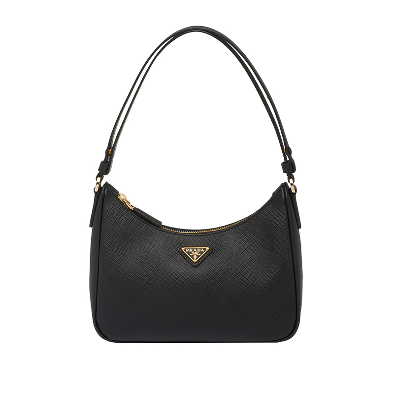 商品Prada|PRADA/普拉达 22新款 女士mini黑色saffiano皮革阴影纹理金色徽标单肩腋下流浪包1BC204_NZV_F0632_V_JOO,价格¥14335,第2张图片详细描述