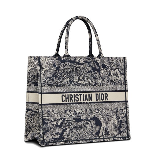 商品Dior|【包税】DIOR/迪奥 BOOK系列 女士大号蓝色织物反色效果茹伊印花刺绣徽标刺印单肩手提托特包M1286ZRGO_M928,价格¥22347,第5张图片详细描述