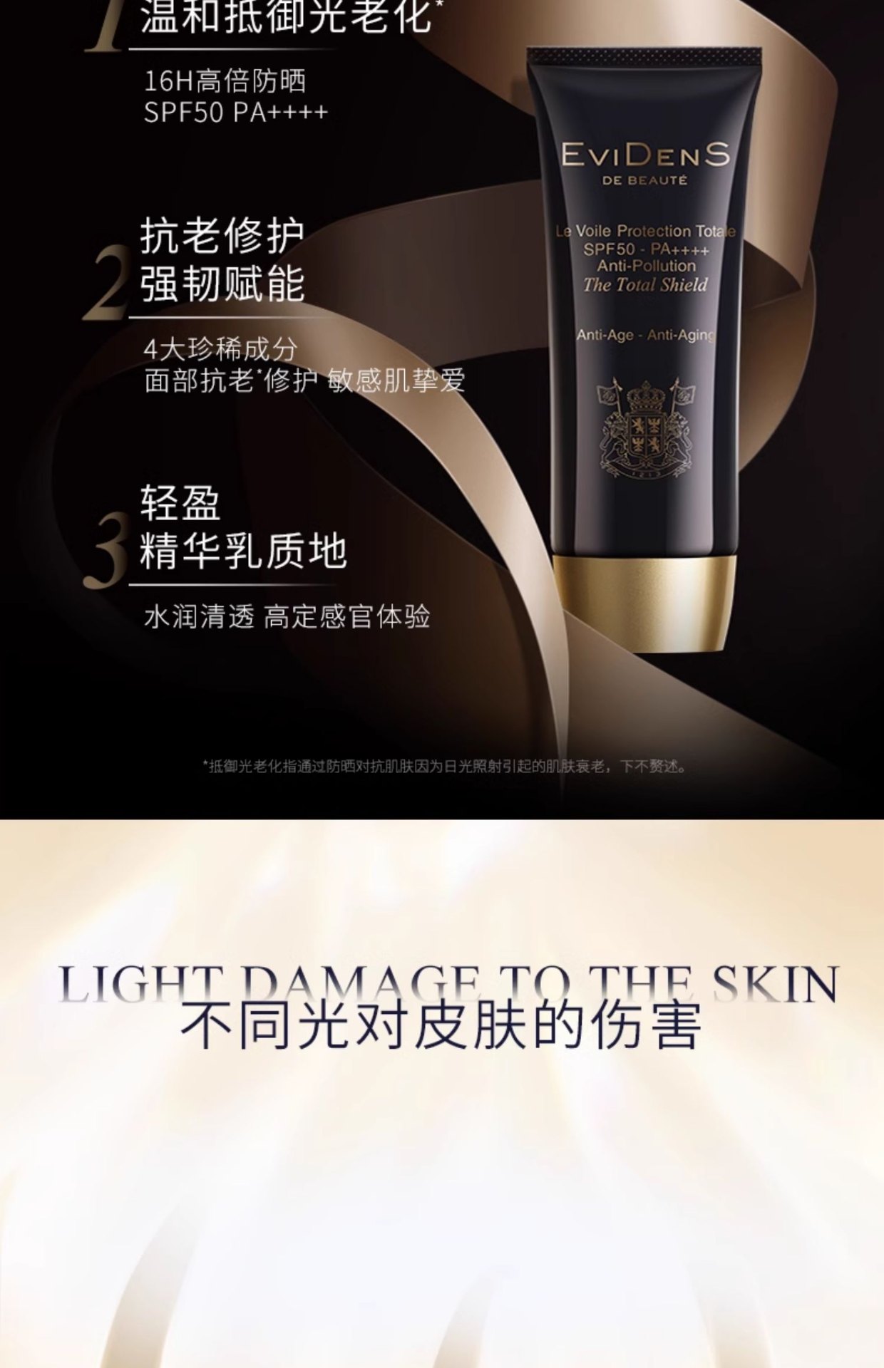 商品【原封正品】 EviDenS de Beauté|EviDenS de Beauté伊菲丹 抗光老精华防晒隔离霜 30/50ml 外防内养敏感肌抗老赋能,价格¥652,第4张图片详细描述