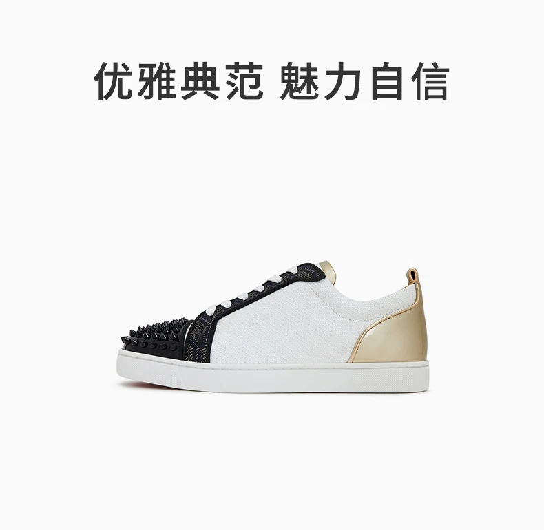 商品Christian Louboutin|CHRISTIAN LOUBOUTIN 男士白黑金拼色鞋头铆钉装饰系带运动鞋 3200992-CMA3,价格¥4974,第1张图片详细描述