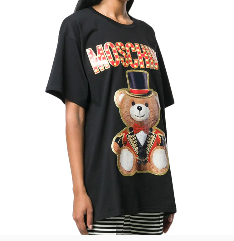商品Moschino|Moschino 莫斯奇诺 女士黑色印花小熊棉质T恤 EV0702-0540-3555,价格¥984,第7张图片详细描述