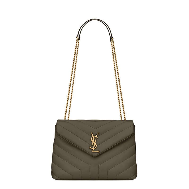 商品Yves Saint Laurent|SAINT LAURENT PARIS/圣罗兰 YSL 22春夏新款LOULOU系列 女士小号灰卡其色"Y"形绗缝牛皮革金扣翻盖单肩斜挎包,价格¥17175,第2张图片详细描述