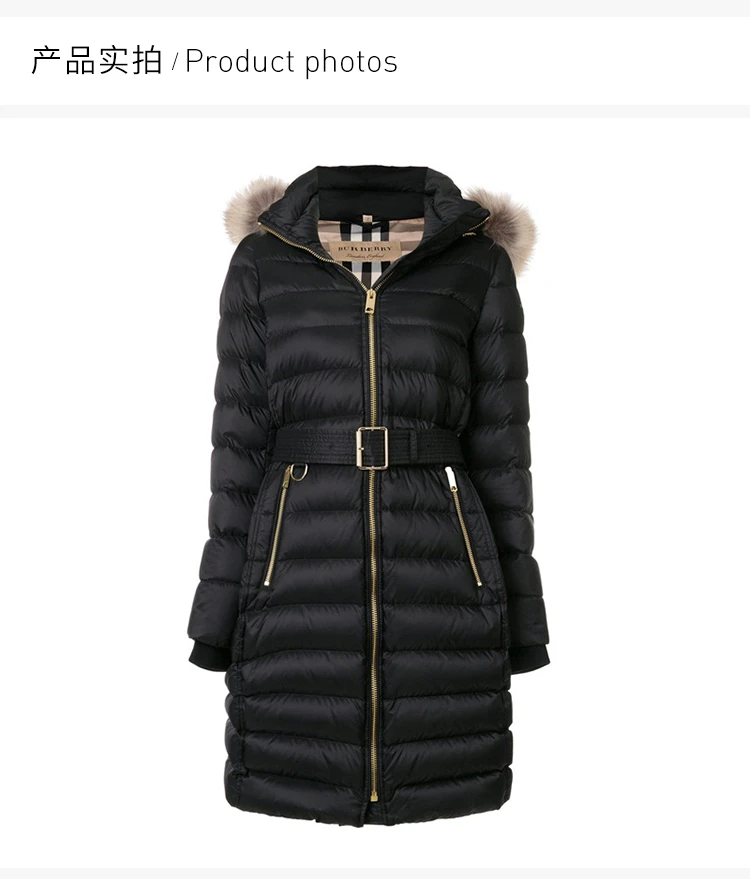 商品[国内直发] Burberry|Burberry 博柏利 女士黑色中长款连帽夹克羽绒服 4061057,价格¥6948,第4张图片详细描述