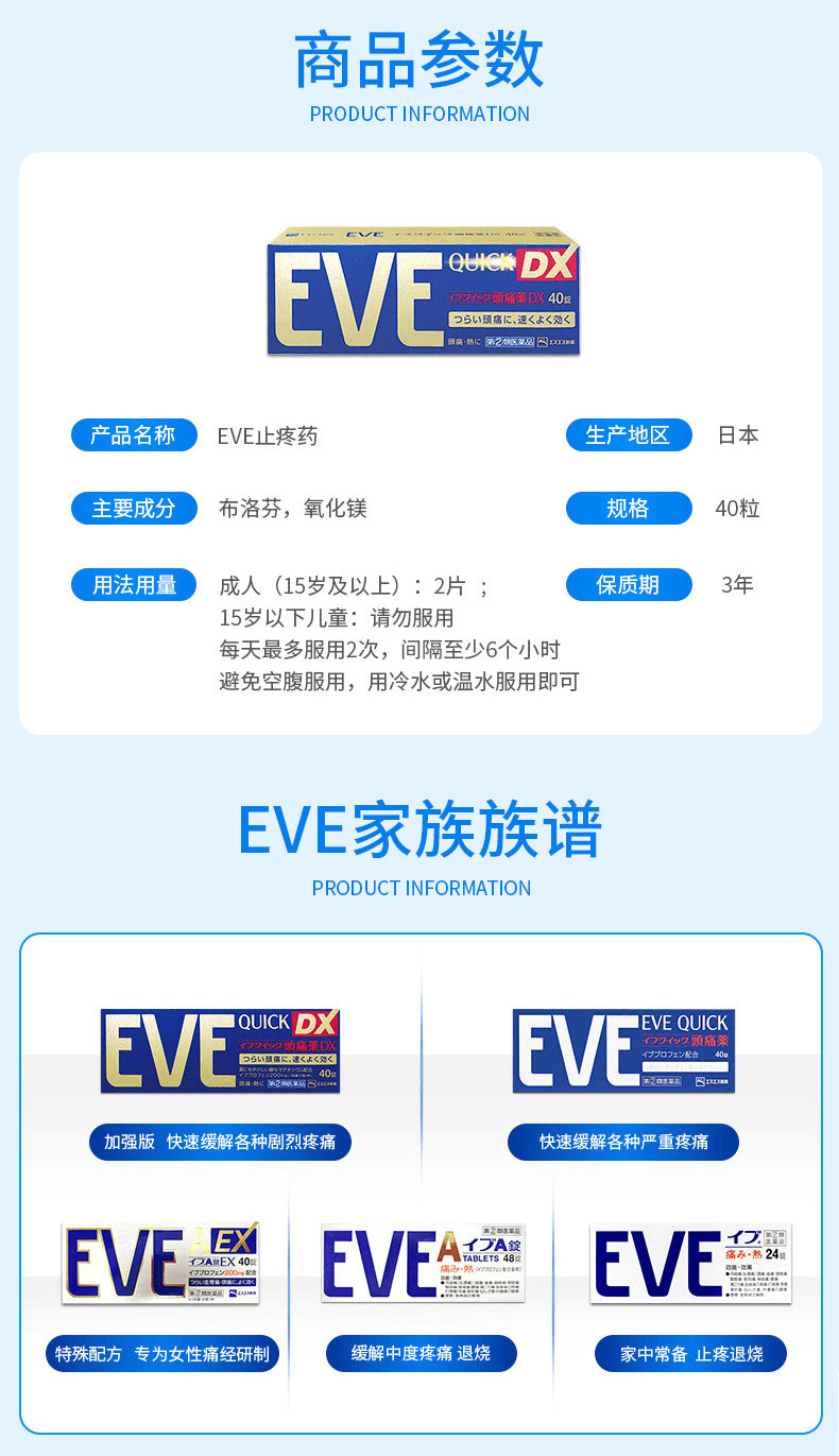 商品[国内直发] EVE|日本SS制药EVE止疼药金色头疼生理痛关节痛牙痛止痛40粒,价格¥151,第7张图片详细描述