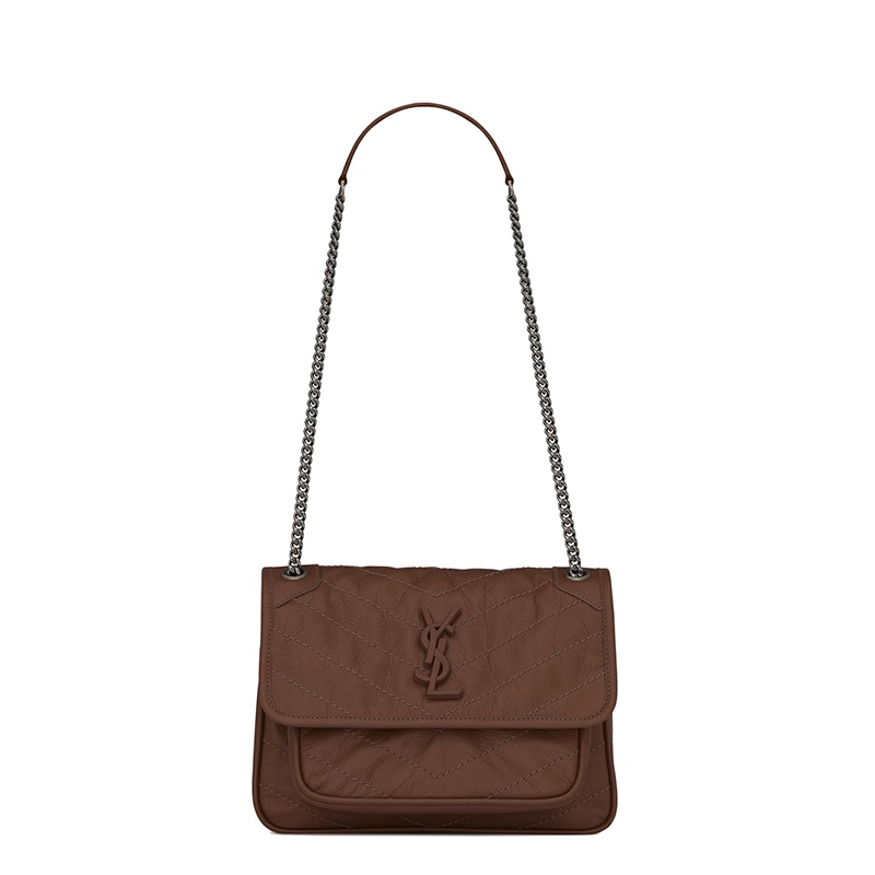 商品Yves Saint Laurent|SAINT LAURENT PARIS/圣罗兰 YSL 经典NIKI BABY系列 女士暗巧克力色褶皱复古皮革翻盖斜挎单肩包,价格¥19122,第2张图片详细描述