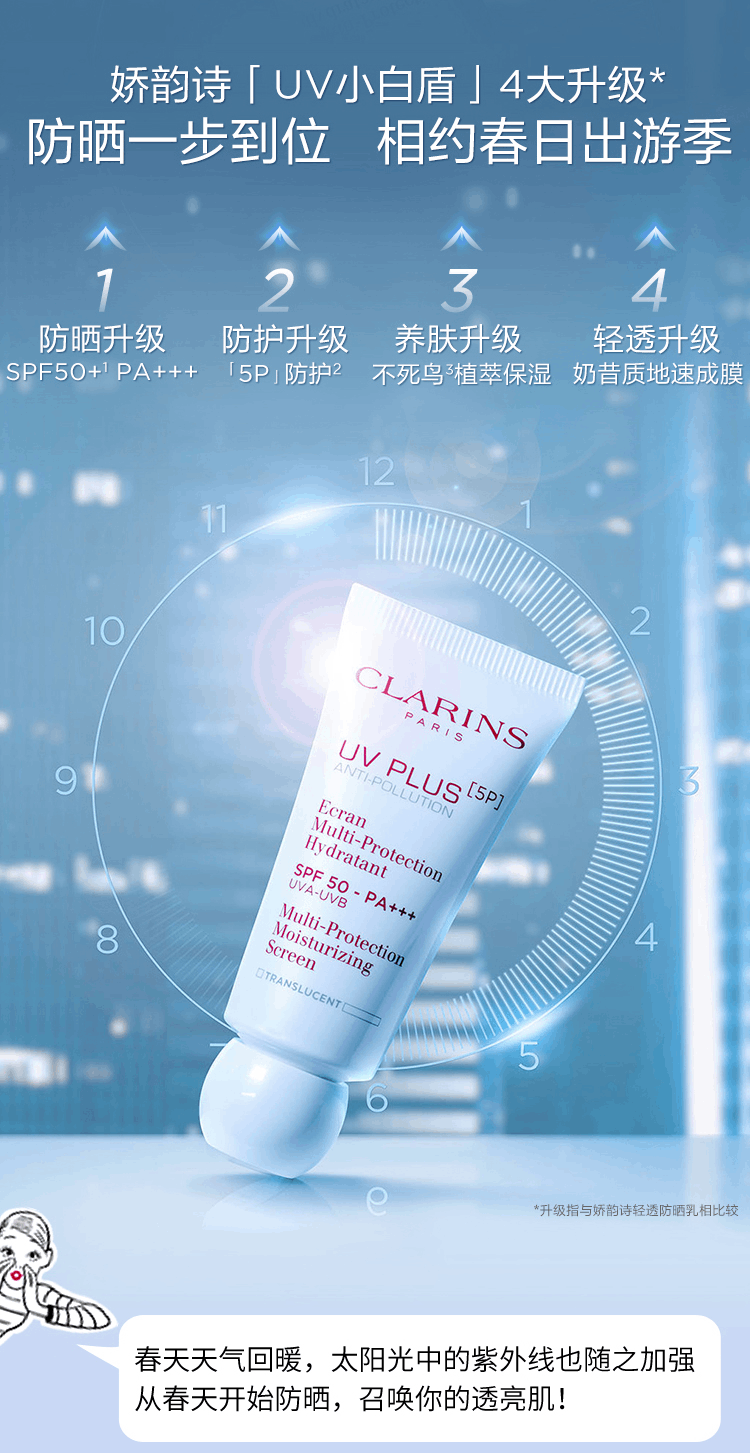 商品Clarins|Clarins|娇韵诗 UV小白盾隔离防晒霜轻透防晒乳润粉色/50ml SPF50+ PA++++ 高倍防晒隔离防紫外线,价格¥300,第1张图片详细描述