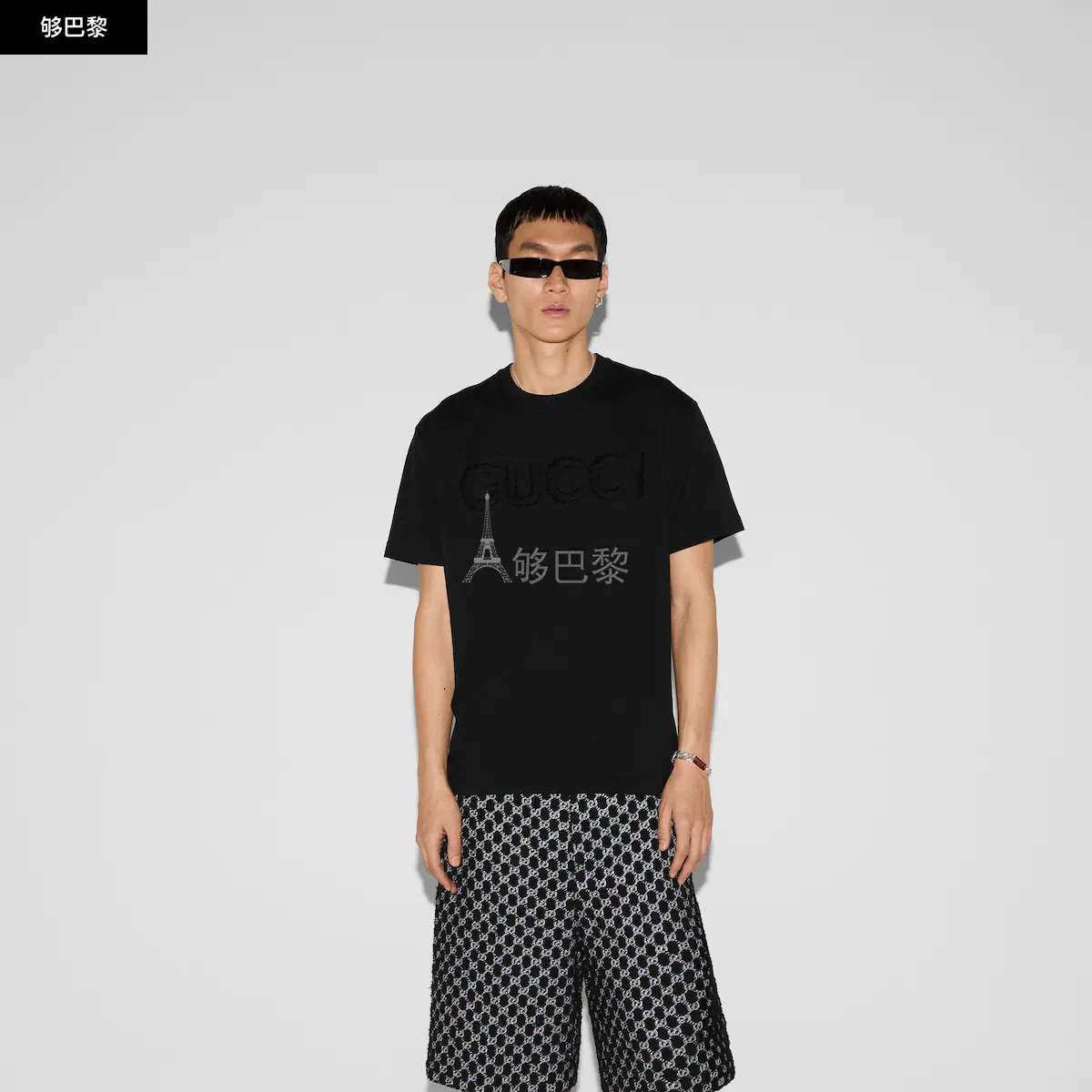 商品Gucci|【预售】 古驰 25春夏 男士 短袖T恤 刺绣针织棉T恤 796395 XJG5E 1043,价格¥5810,第6张图片详细描述