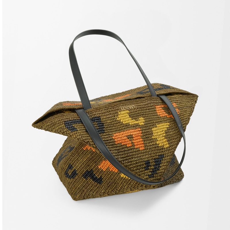 商品Loewe|罗意威 拉菲草和小牛皮 Puzzle Fold 大号托特包 A779PT3X25-4150,价格¥15107,第5张图片详细描述