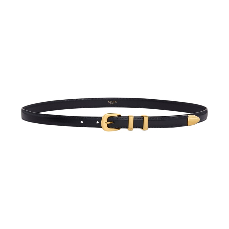 商品Celine|赛琳23新款 女黑色饰带光滑牛皮革金扣腰带1.8cm,价格¥3551,第3张图片详细描述