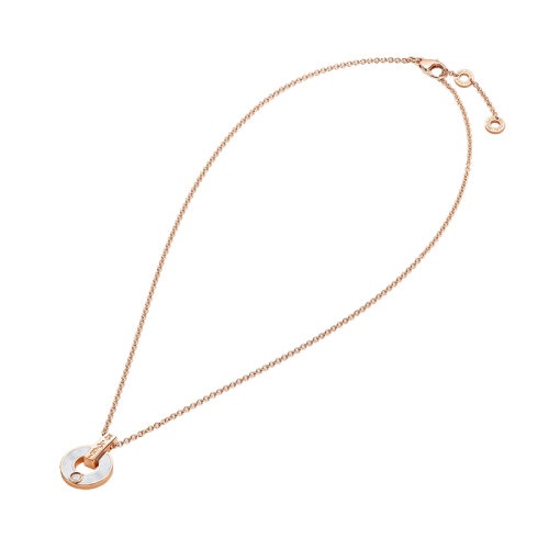 商品BVLGARI|  BVLGARI/宝格丽 BVLGARI BVLGARI系列 18k金玫瑰金圆形镂空镶有珍珠母元素钻石项链357546,价格¥30084,第2张图片详细描述