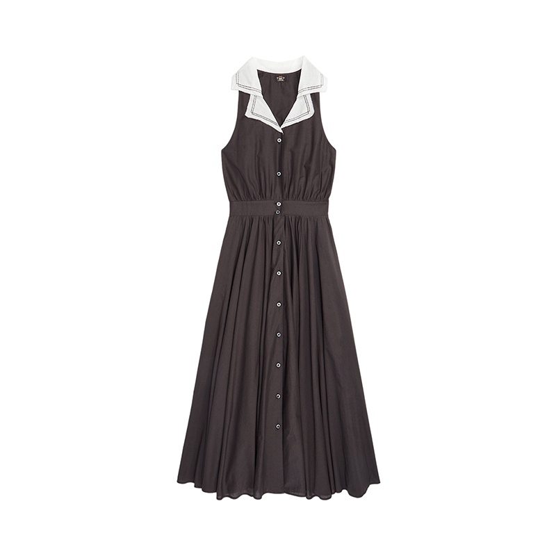 商品Ralph Lauren|拉夫劳伦 女士黑色/白色纯棉长款无袖连衣裙,价格¥3946,第4张图片详细描述
