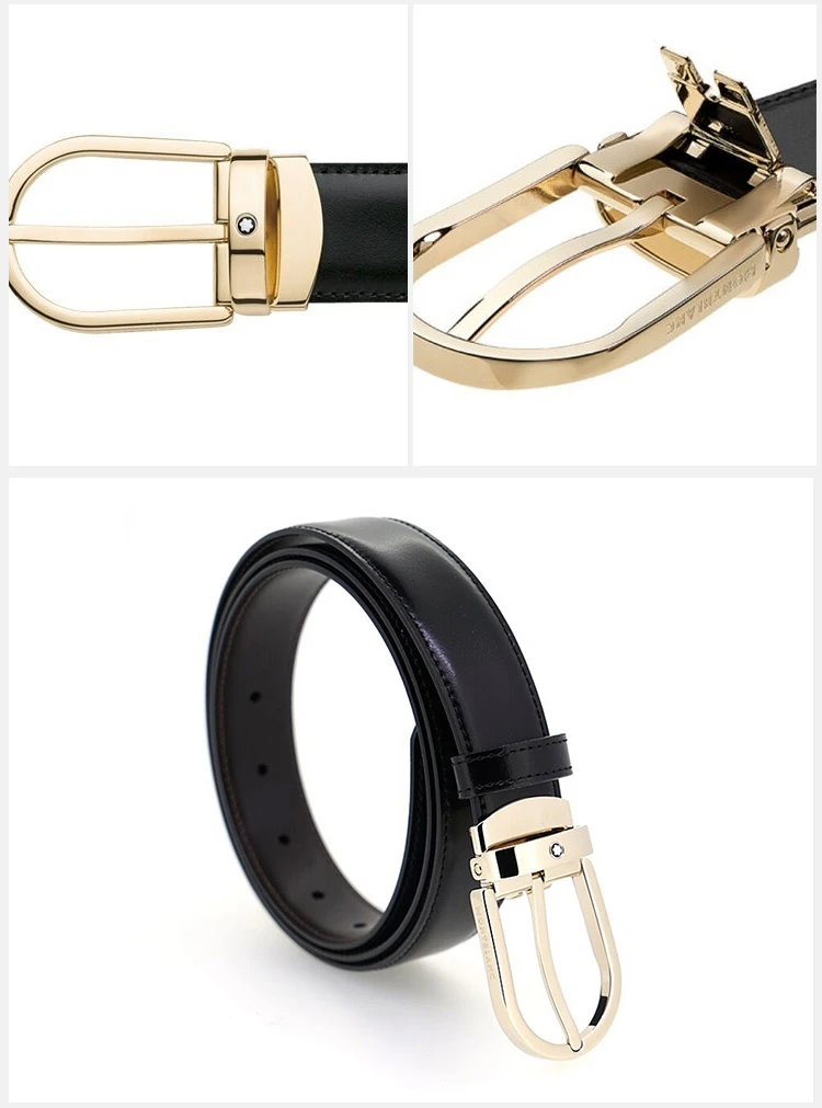 商品MontBlanc|Mont Blanc 万宝龙 男士经典系列双面镀金马蹄形针式皮带 111714,价格¥1832,第3张图片详细描述
