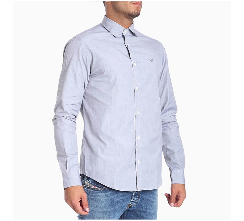 商品Emporio Armani|EMPORIO ARMANI 安普里奥·阿玛尼 浅灰色棉质刺绣徽标长袖男士衬衫 8N1C75-1V04Z-0636,价格¥869,第4张图片详细描述