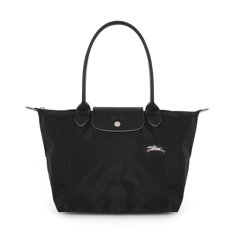 商品Longchamp|【SAvenue】LONGCHAMP 珑骧  织物长柄大容量购物袋饺子手提单肩包 中号长柄 女款 黑色(提示：保税仓货品一人不可超过5单) 3597921719076（2605619001-21F）,价格¥625,第1张图片详细描述