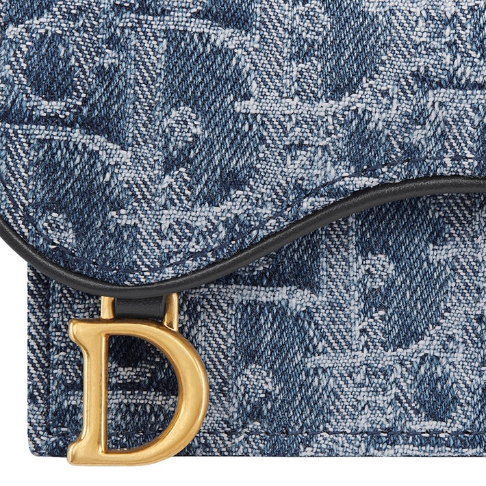 商品Dior|DIOR/迪奥24新款 女士蓝色帆布制翻盖开合马鞍钱包卡片夹,价格¥3442,第4张图片详细描述