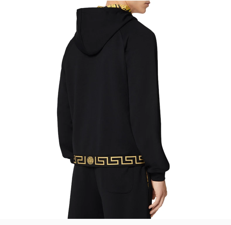 商品Versace|VERSACE 男士黑色希腊回纹镶边运动连帽衫 AGU03005-A233025-A1008,价格¥3279,第6张图片详细描述