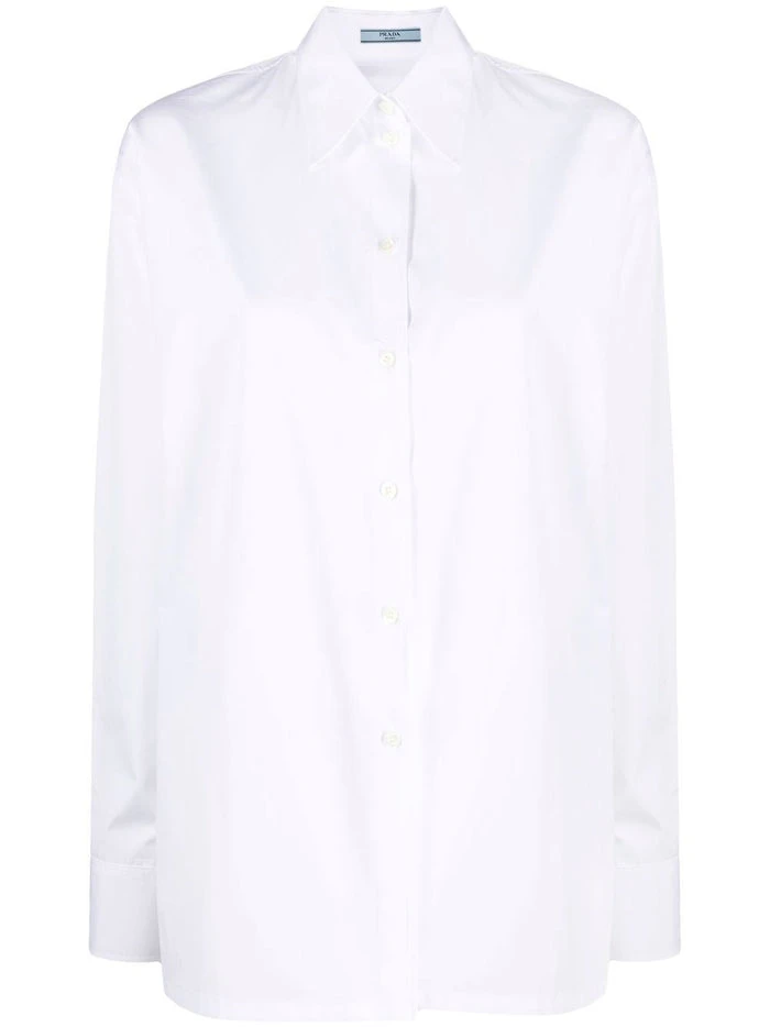 商品Prada|PRADA 女士白色棉质经典领长袖衬衫 P405G-1XV2-F0009,价格¥4352,第1张图片详细描述
