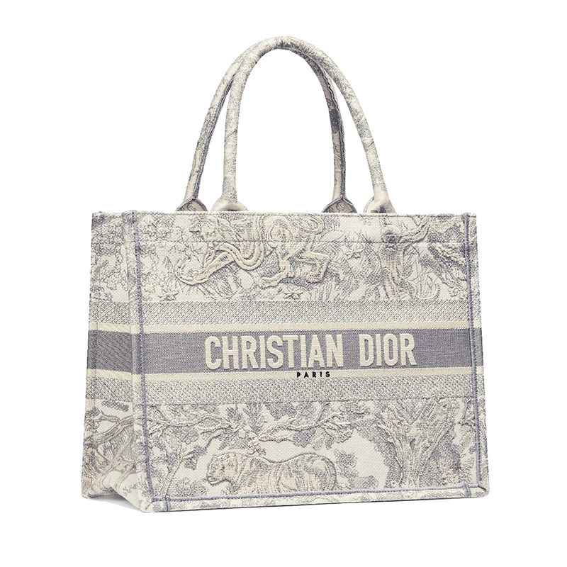 商品Dior|【包税】DIOR/迪奥 BOOK TOTE系列 灰色Toile de Jouy花纹刺绣帆布小号手提托特包 M1296ZTDT_M932,价格¥21342,第3张图片详细描述