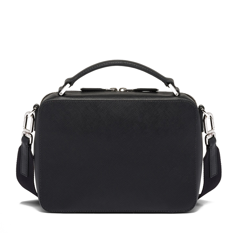 商品Prada|PRADA/普拉达 22春夏新款Brique系列 男士黑色Saffiano皮革银扣三角徽标配织物肩带单肩斜跨包手提包2VH069_9Z2_F0002_V_YMI,价格¥19514,第4张图片详细描述